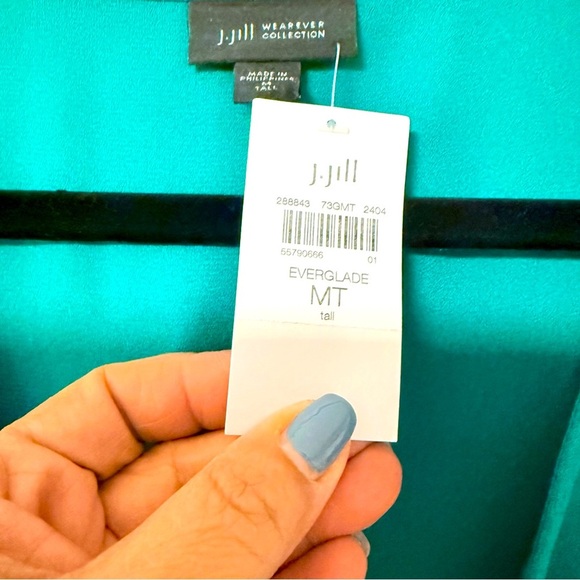 J JILL NWT MTALL WOMEN EMERALD GREEN SLEEVLESS MAXI SWAG VNECK ASYMETRICAL DRESS - Picture 4 of 10